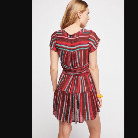FP One Maia Striped Wrap Mini Dress Red Blue Sash - Picture 3 of 7